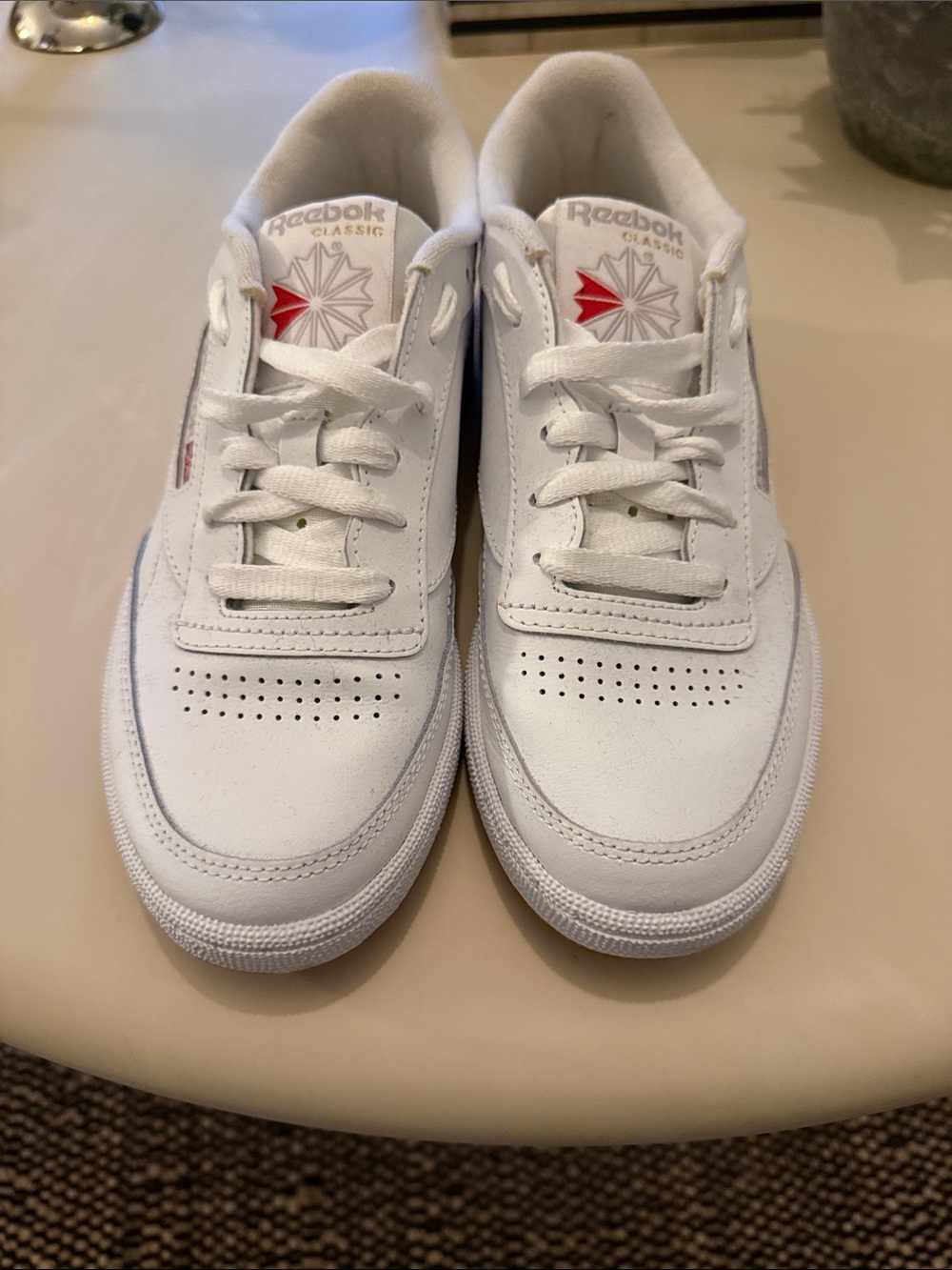 Reebok White Leather Sneakers with Red Logo Accent